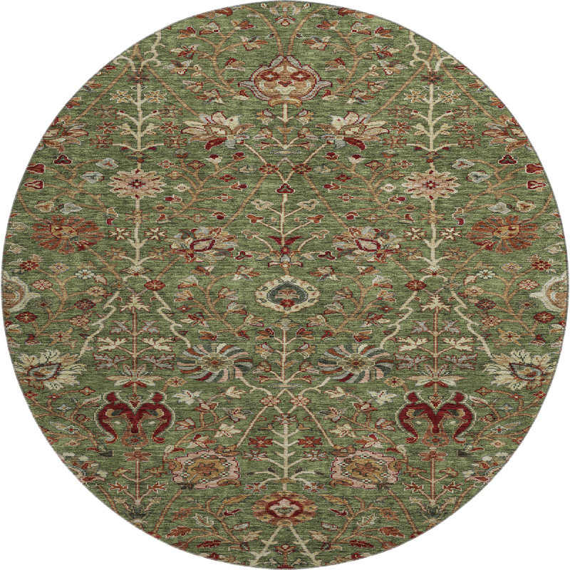 Premium Machine Washable Dahl AMF1085 Floral Rug, Round 8'