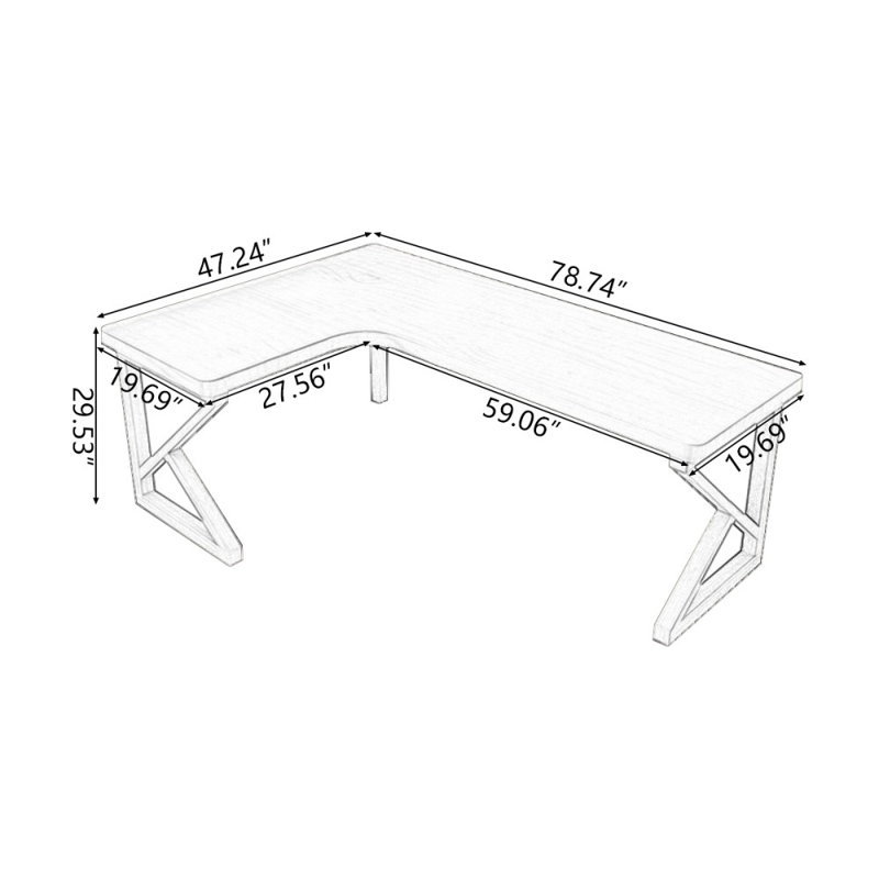 Brown L-Shaped Solid Wood Desks, 29.53" H x 78.74" W x 47.24" D, Left Hand Return