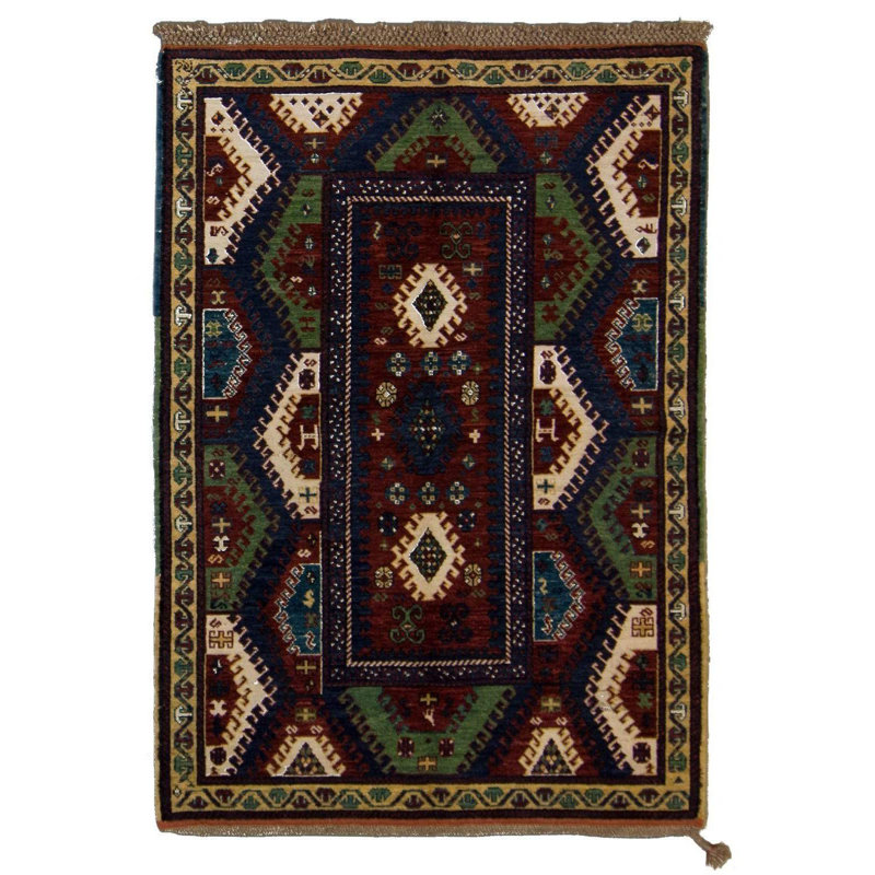 Bordjalu Wool Southwestern Area Rug in Blue/Green, Rectangle 5' x 6'