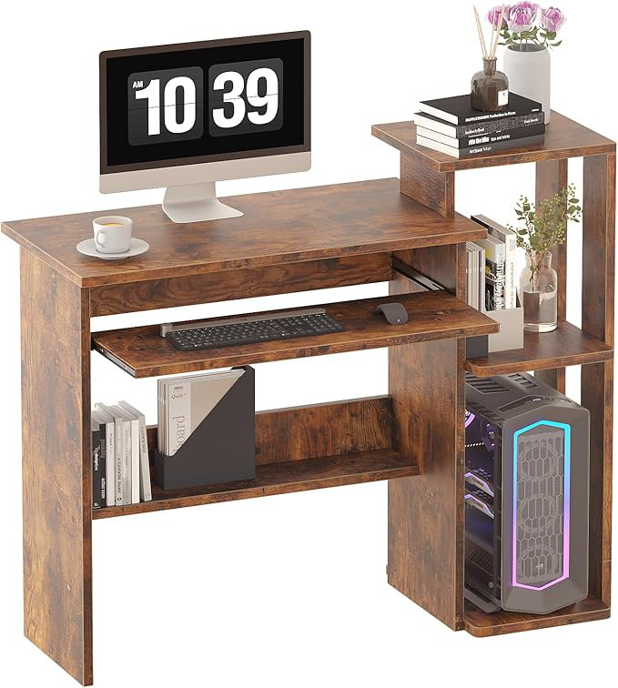 Small Computer Desk,Small Home Laptop Notebook Computer Desk,Retro, Brown