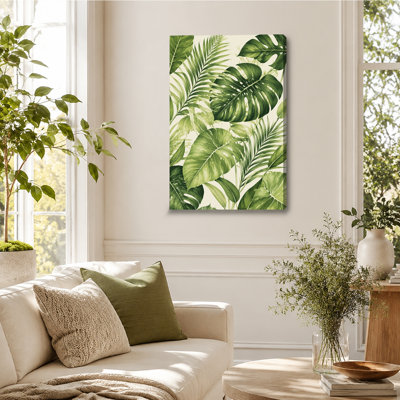 Tropical Monstera and Palm Leaves Canvas Art