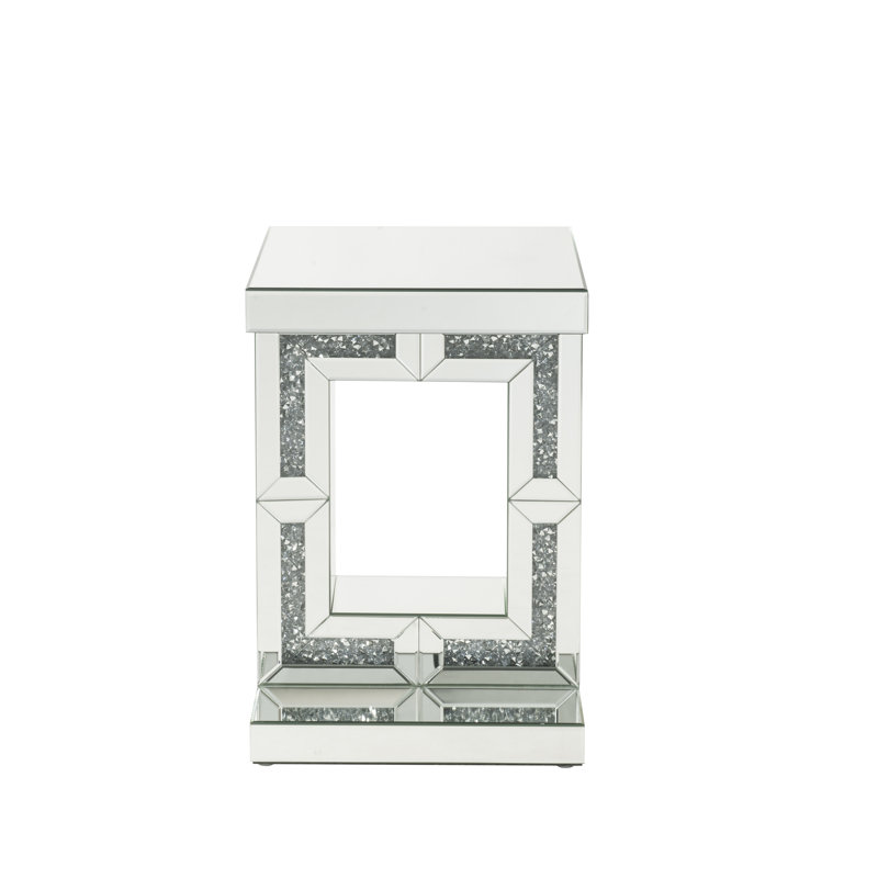 Table d'appoint Noralie Glam avec base piédestal en miroir et faux diamants