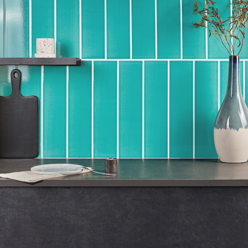 Radiant 4.43'' W x 17.62'' L Crackled Ceramic Subway Wall Tile (10.35 Sq. Ft. / Case), Teal Green