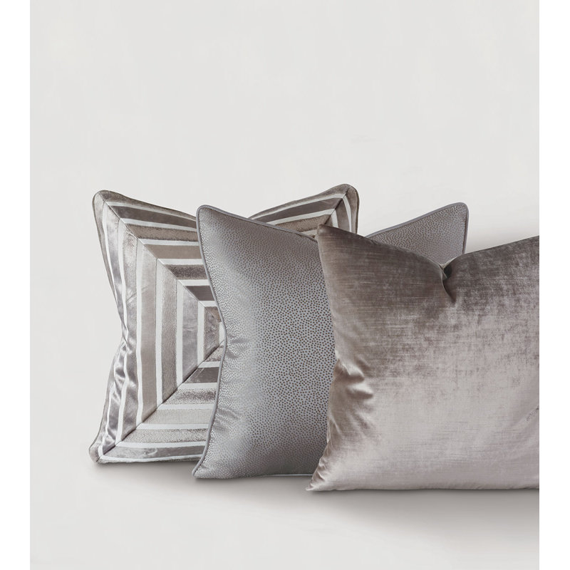Vionnet Square Pillow Cover & Insert, Faux Down, 24"H x 24"W, Gray/Geometric