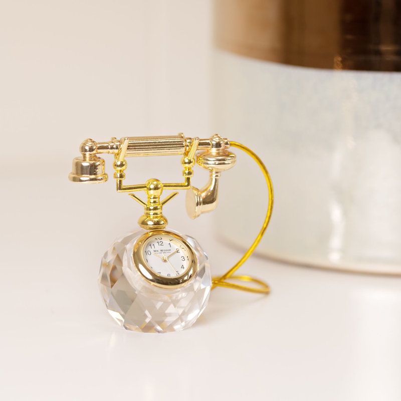 Analogue Crystal Tabletop Clock in Satin Gold