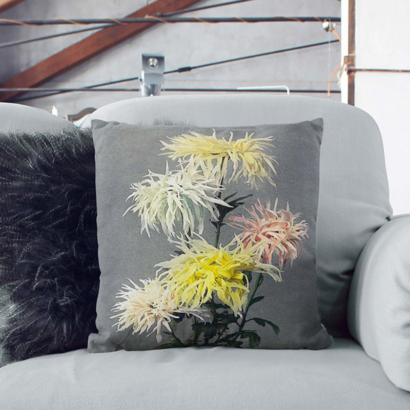 Chrysanthemums by Ogawa Kazumasa Cushion with Filling, White, 40cm H x 40cm W x 15cm D