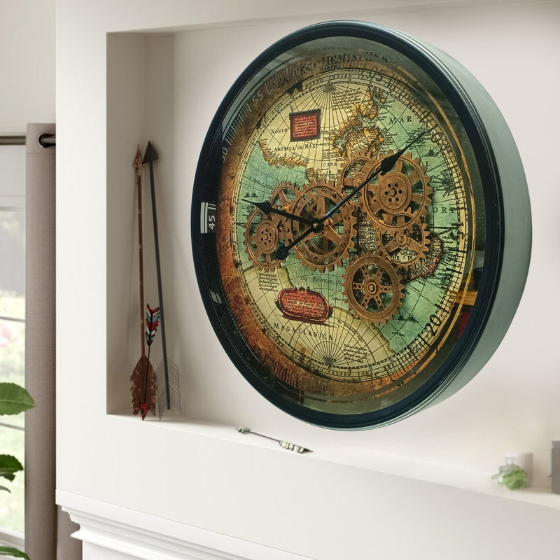 THE GEARS CLOCK Wall Clock with Real Moving Gears PO-LI_ 24 in Round BLACK-ANTIQUE