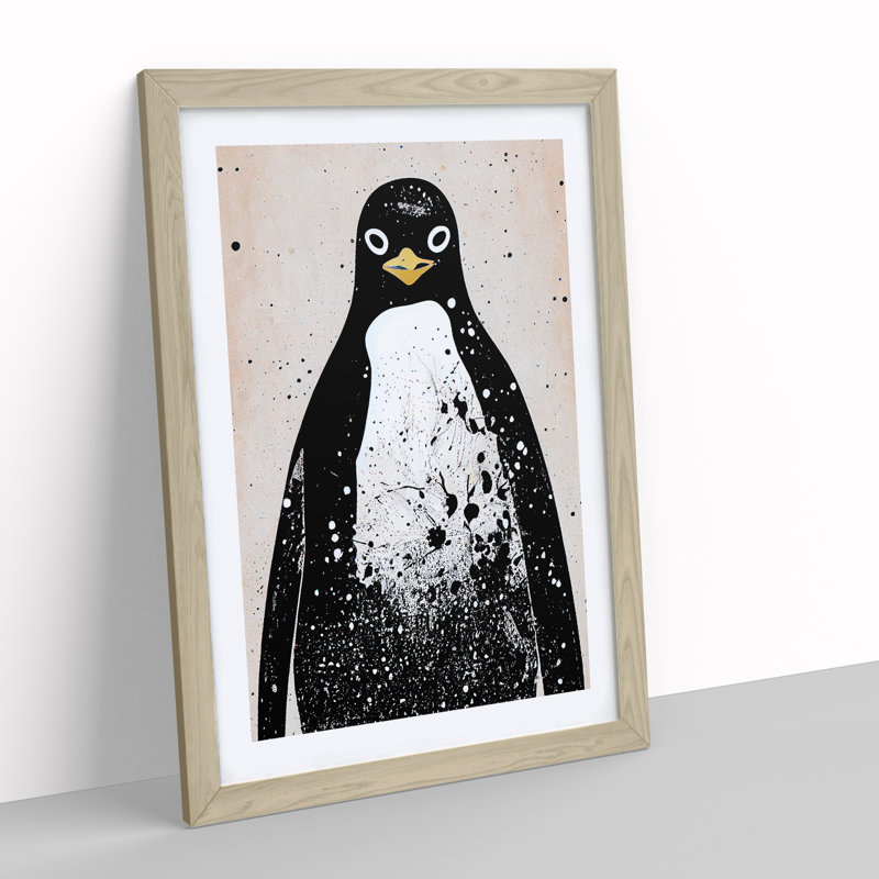 Penguin Graffiti No.5 - Wall Art, 36cm H x 27cm W, Oak Framed Paper, White