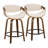 Curvini 24" Mid-Century Modern Fixed-Height Counter Stool With Swivel In Walnut Wood And Cream Fabric With Round Black Metal Footrest - Set Of 2