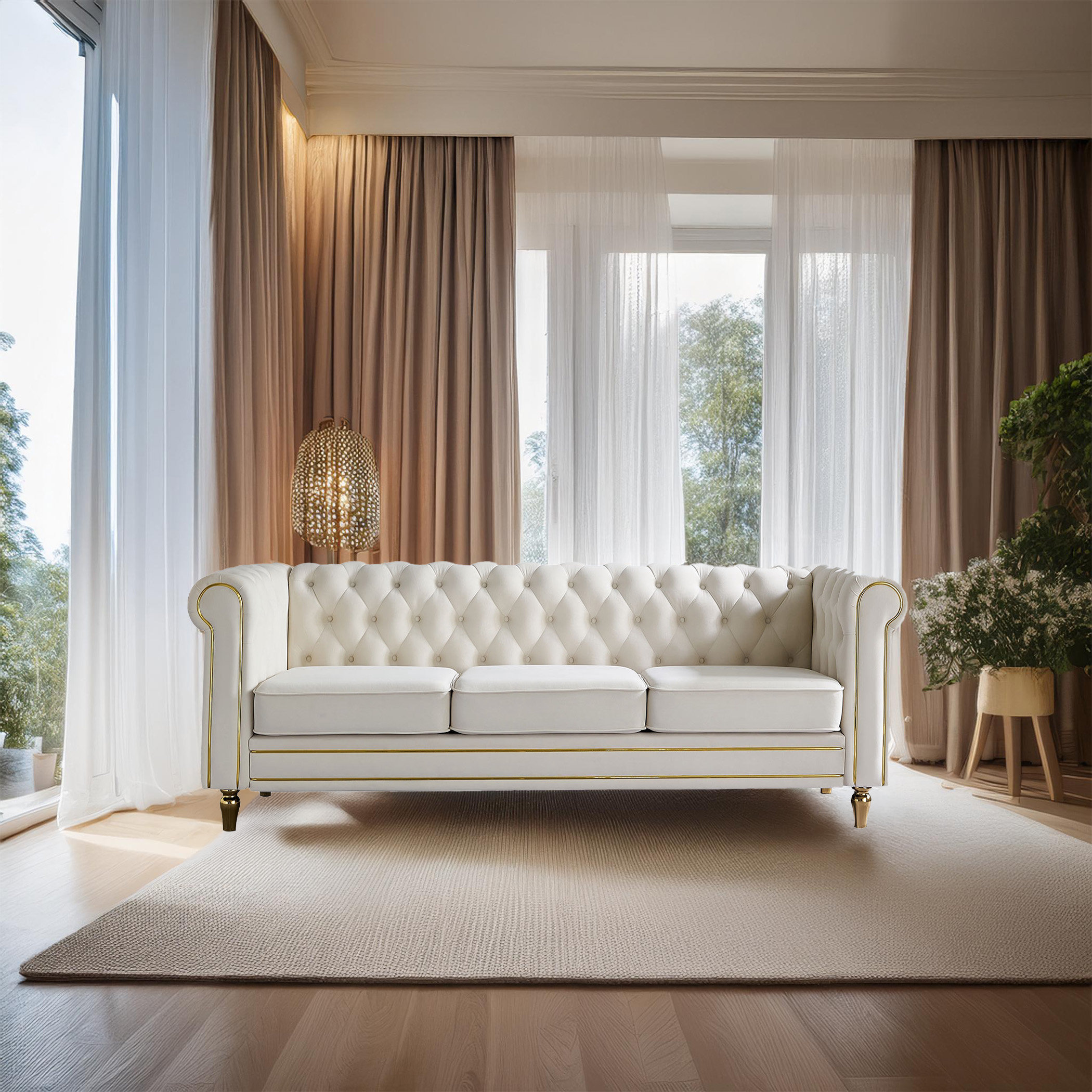 Astoria Grand Chesterfield Velvet Sofa 84.65 Inch For Living Room ...