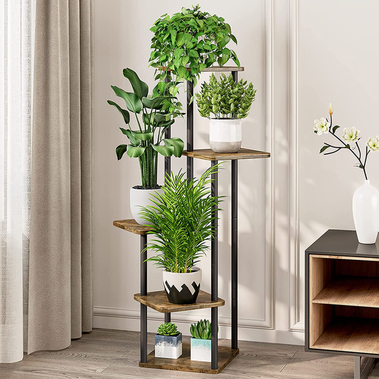 Corner Plant Stand, 67 Tall Flower Shelf with 15 Hanging Hooks