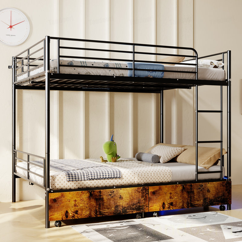 Lit superposé avec échelle et garde-corps haut, capable de se diviser, lit superposé en métal, espace de rangement, silencieux, taille simple sur simple