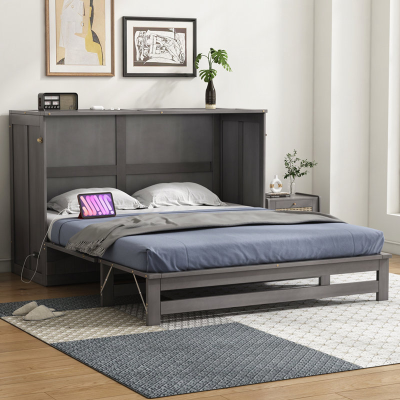 Grand lit escamotable avec station de charge intégrée, Antique Grey