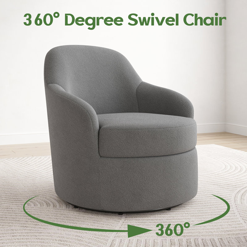 Modern Upholstered Swivel Barrel Chair with Washable Detachable Cover, Gray