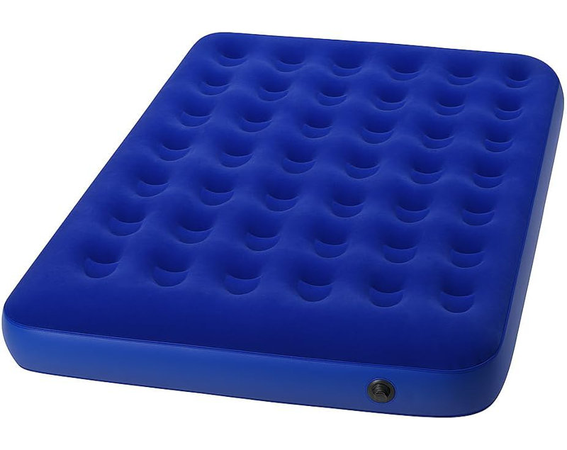 Matelas gonflable, 48 ressorts, conception floquée de luxe, avec pompe à air, bleu, Lit simple