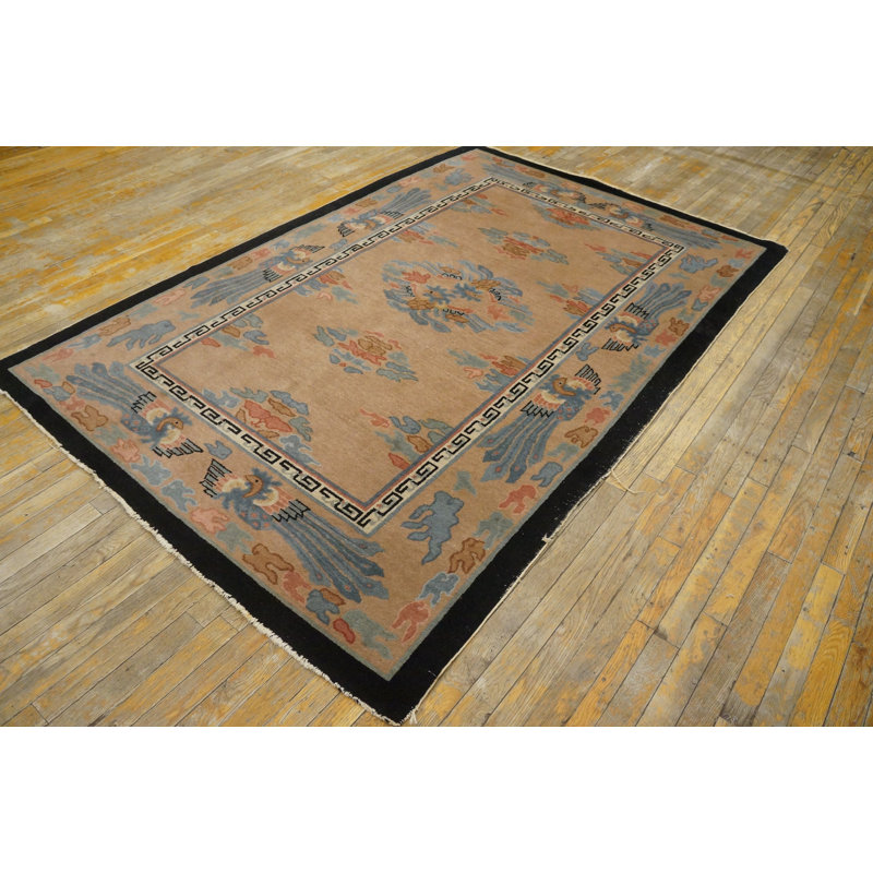 Antique Art Deco Small Scatter Size Wool Beige Rug