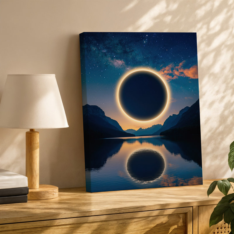 Toile, une scène céleste à couper le souffle représentant une éclipse solaire totale où un art mural, H 30 po x l 30 po