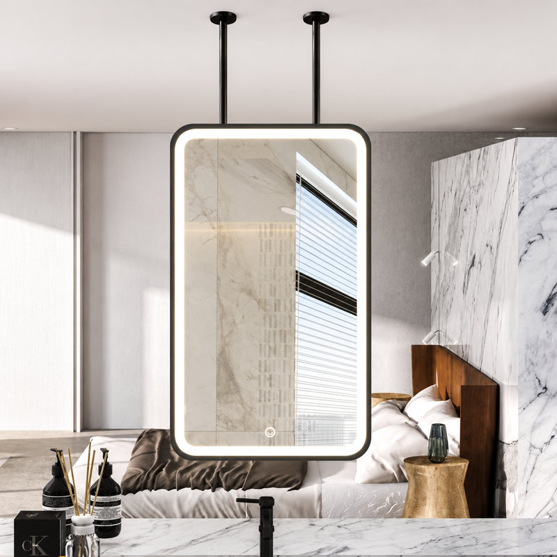 Black Portrait Rectangular Ceiling Suspended Mounted Double Side Led Mirror