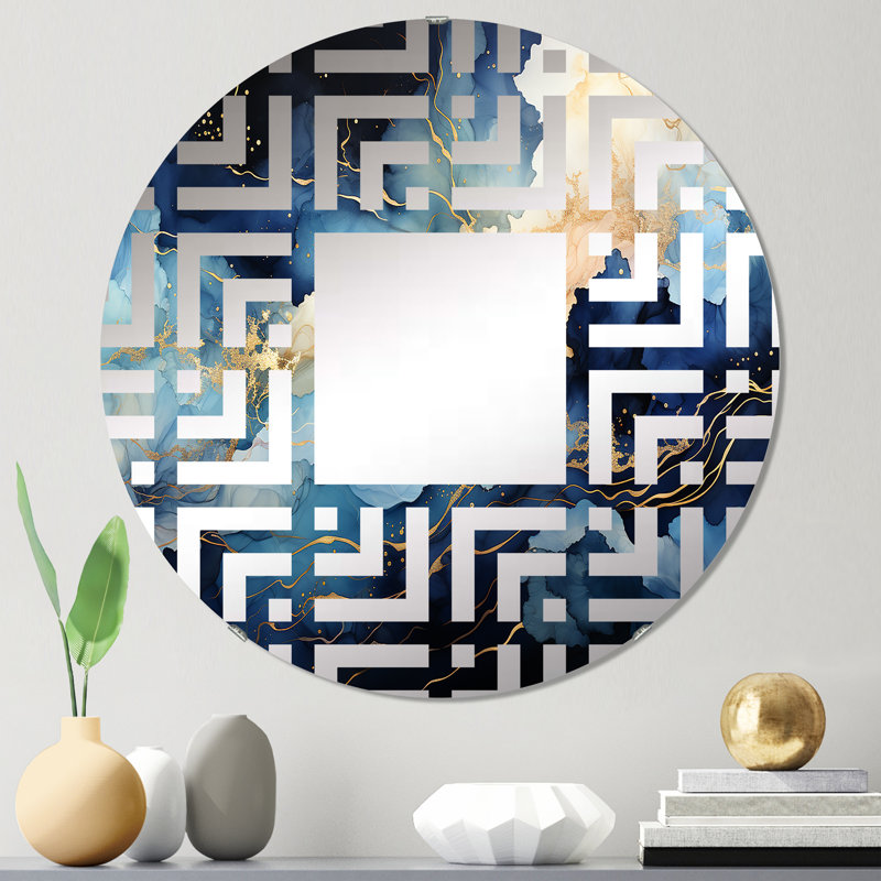 Miroir décoratif labyrinthe céleste bleu et blanc, 23,6 po x 23,6 po