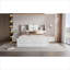 Grand lit plateforme avec rangement en bois massif de style minimaliste avec 8 tiroirs intégrés, blanc éclatant
