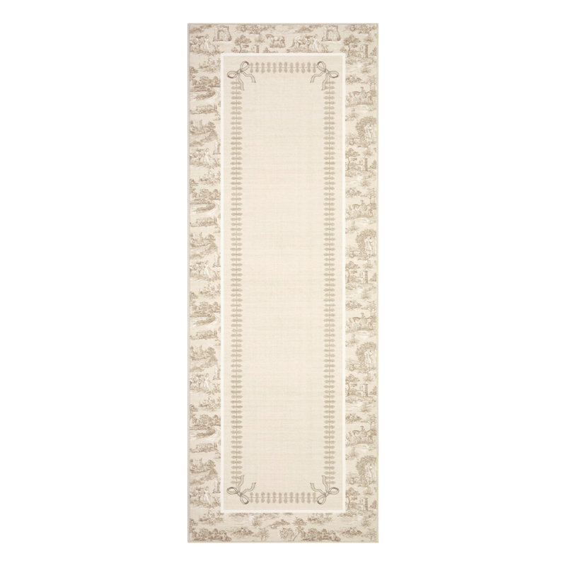 Tapis bohème vintage lavable à motif floral pour salon, lavable à la machine, style ferme, Beige, Runner 2' x 6'