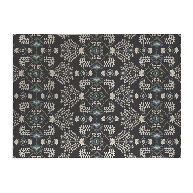 Tapis de lessive léger et antidérapant Tilly, L 61 po x H 6,5 po, Floral gris anthracite