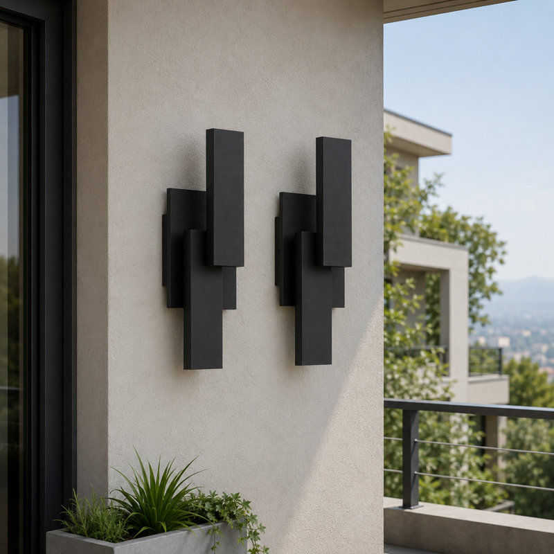 Applique murale extérieure moderne encastrée en aluminium noir mat à DEL 3CCT de 16 po de hauteur