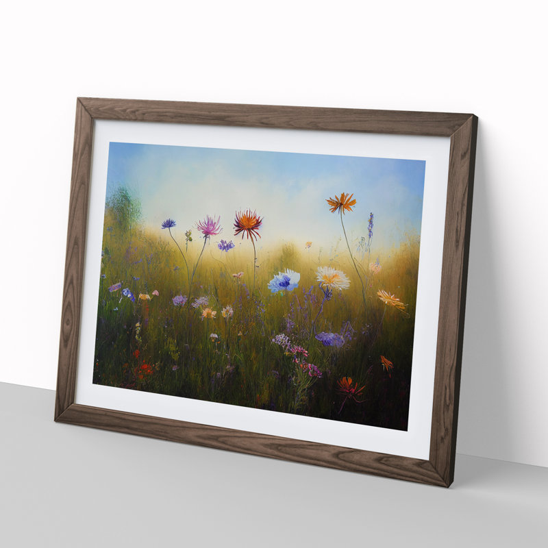 Stunning Wildflowers Floral - Single Picture Frame Painting, 46cm H x 64cm W x 2cm D, Walnut