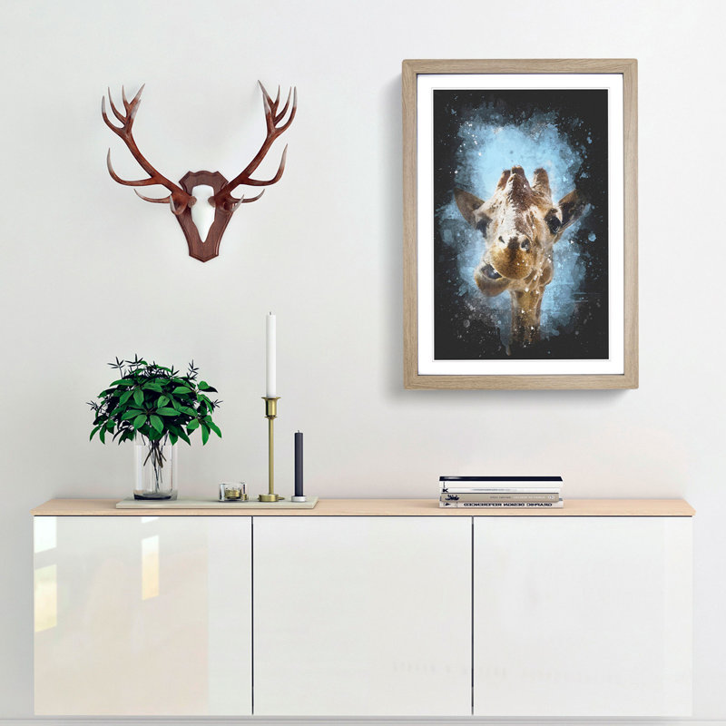 Chewing Giraffe - Framed Print, Oak Framed, 33cm H x 24cm W x 2cm D