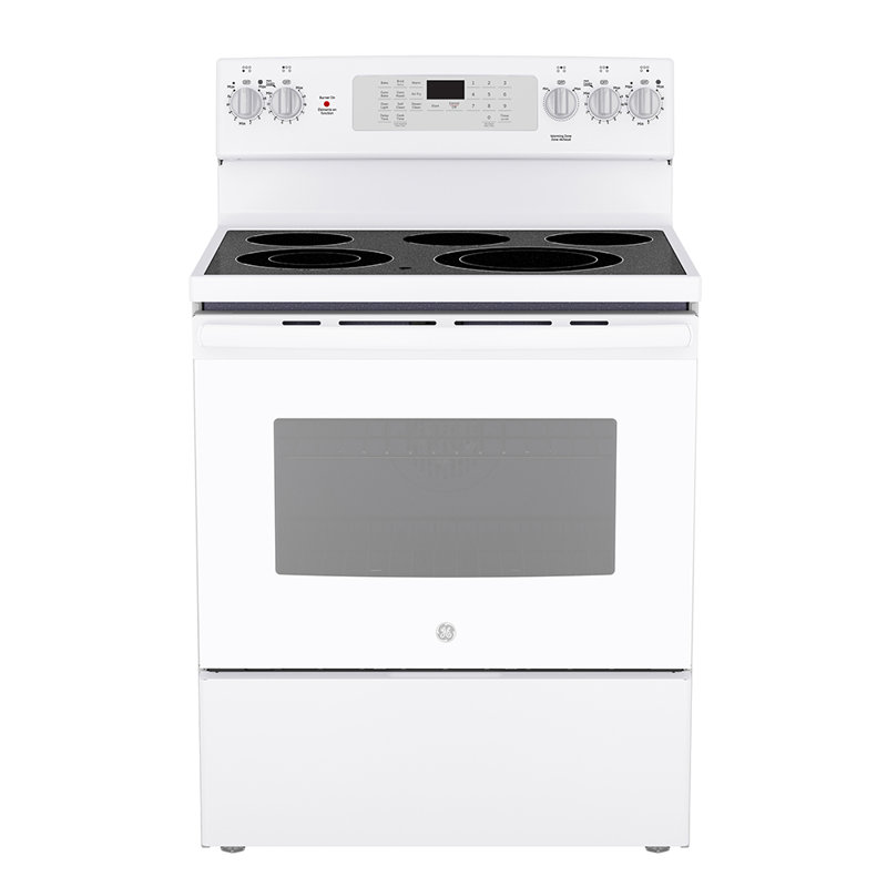 Cuisinière électrique à convection autoportante 30 po avec friteuse sans préchauffage Ge - Jcb840êtes, Blanc / Blanc