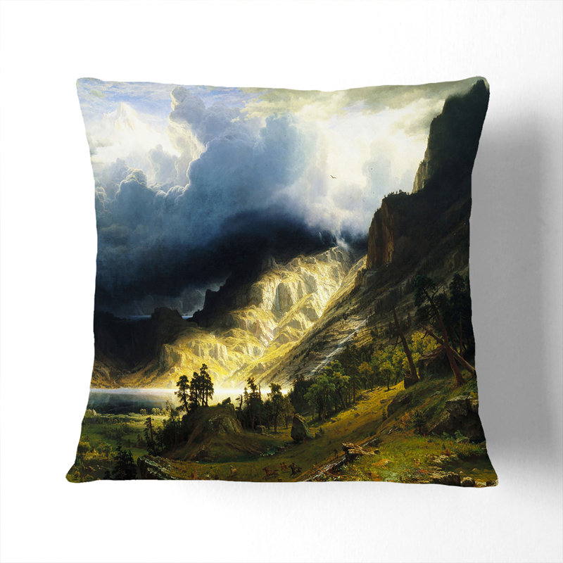 A Storm In The Rocky Mountains Square Throw Cushion, 55cm H x 55cm W x 20cm D, Stone