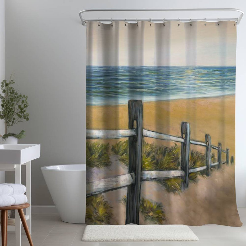 Shower Curtain CO45 – Polyester Shower Curtain, Dye Sublimation Print, 71" W × 74" L, Blue/Brown