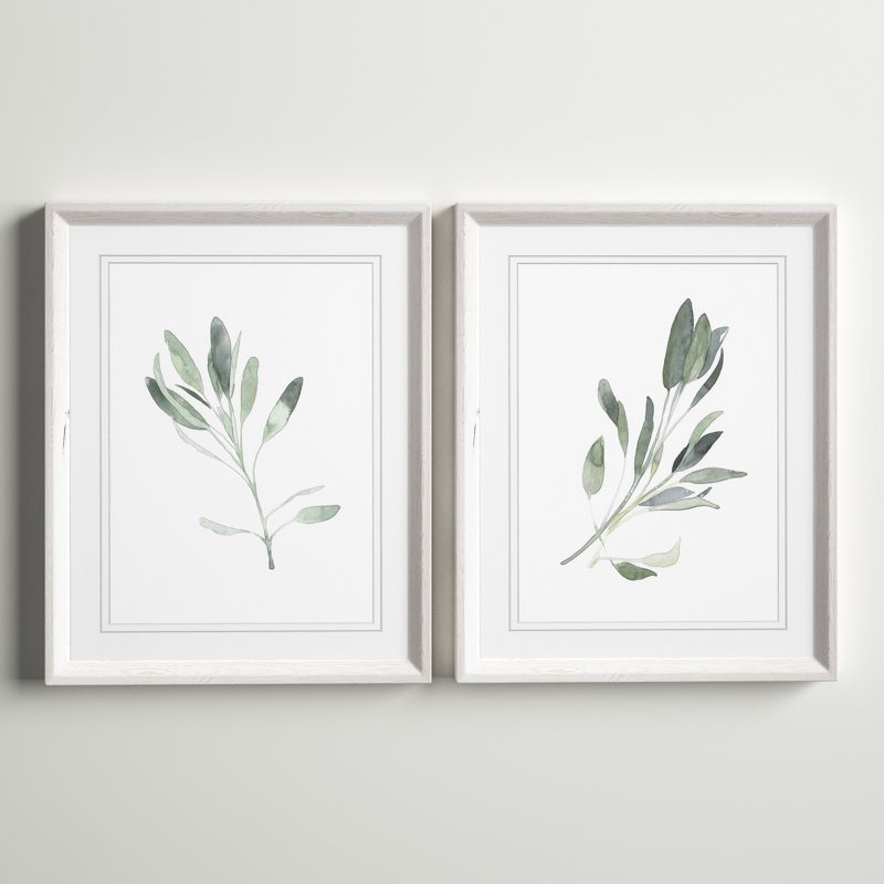 Simple Sage - 2 Piece Picture Frame Painting Print Set, White Framed Set, White Mat, 20" H x 16" W x 1.25" D