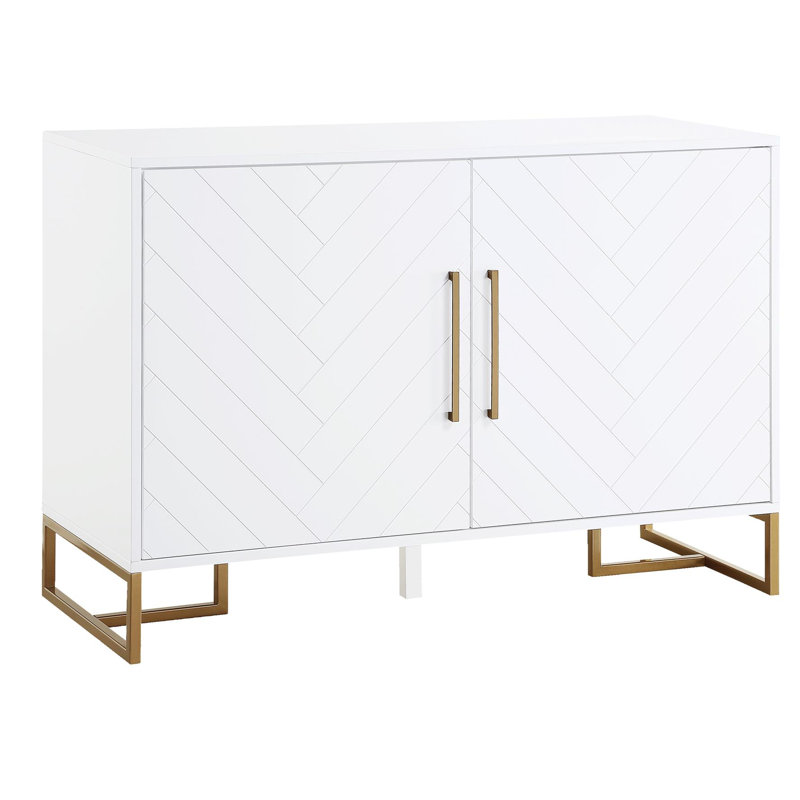 Herringbone 48" Wide Buffet Table, Gold/White