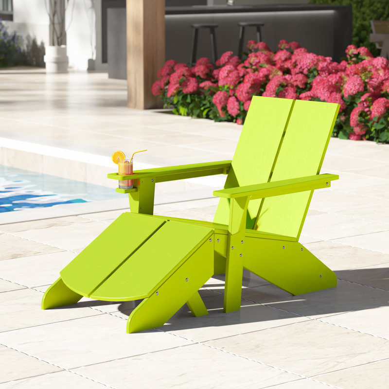 Modern Poly Adirondack Chair With Ottoman, Lime Green