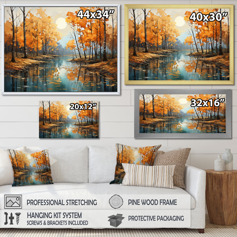 Birch Woods Golden Reflections III sur toile, Cadre photo noir, H 12 po x l 20 po x P 1 po