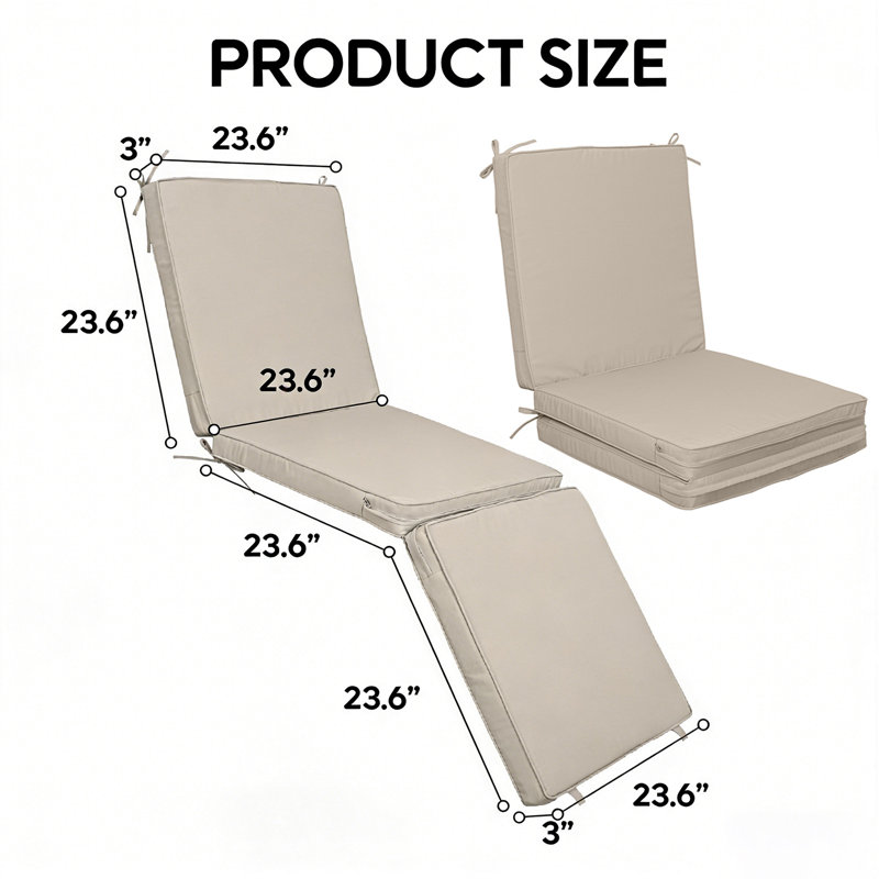 Ensemble de coussins de chaise longue d'extérieur 72 po x 23,6 po comprenant 2 coussins de remplacement pliables pour meubles de patio
