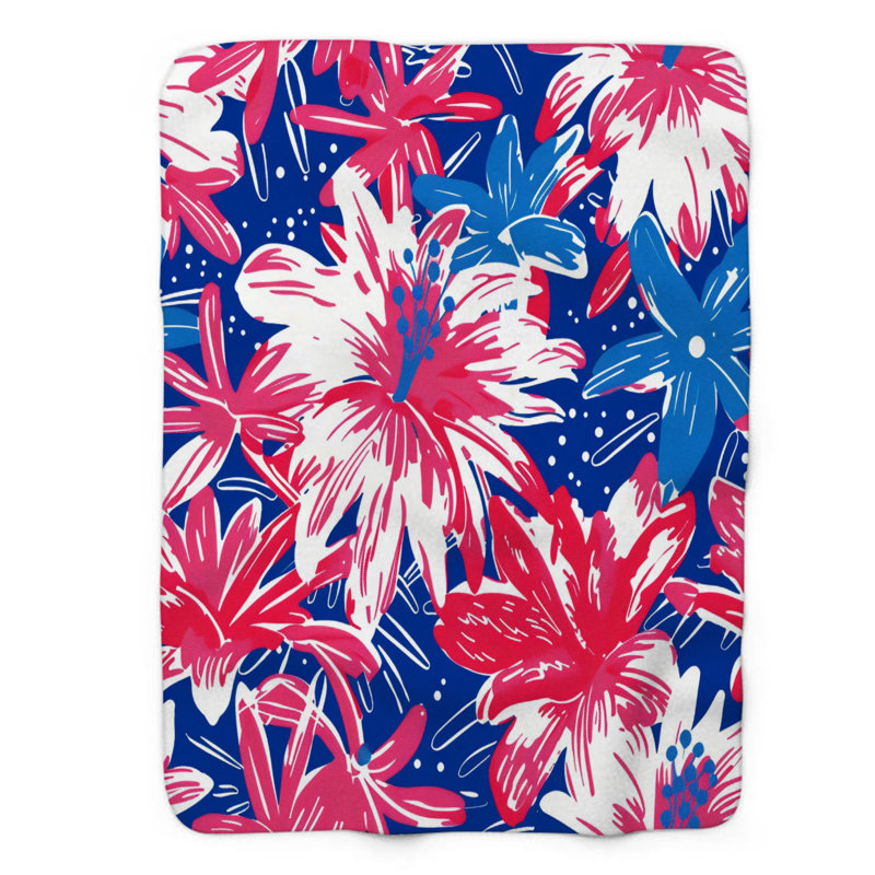 Red and Azure Blooms - 1 pièce Sherpa Premium, Lit simple