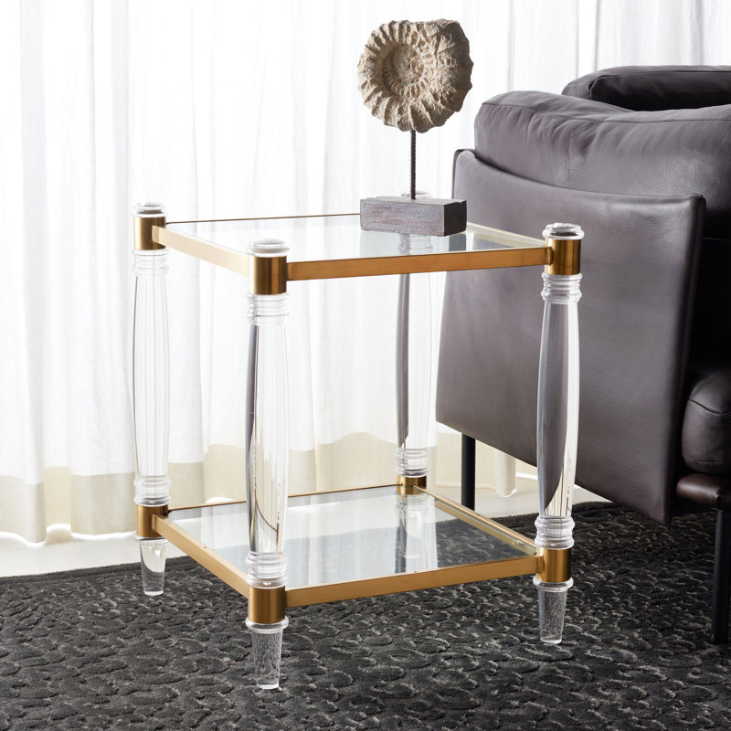 Table de bout avec rangement Haykaz, Transparent / or