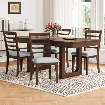 4-Piece Farmhouse Dining Chairs Set, Upholstered Dining Chairs With High Ladder Back, Classic Armless Chairs For Kitchen, Bedroom & Living Room, Walnut