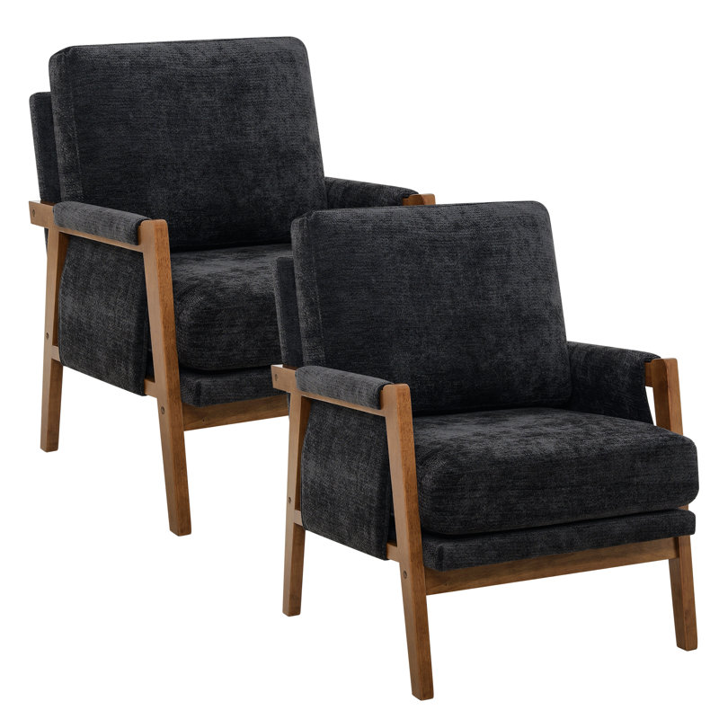 Fauteuil d'appoint moderne du milieu du siècle avec cadre en bois massif et coussins moelleux pour salon, Noir