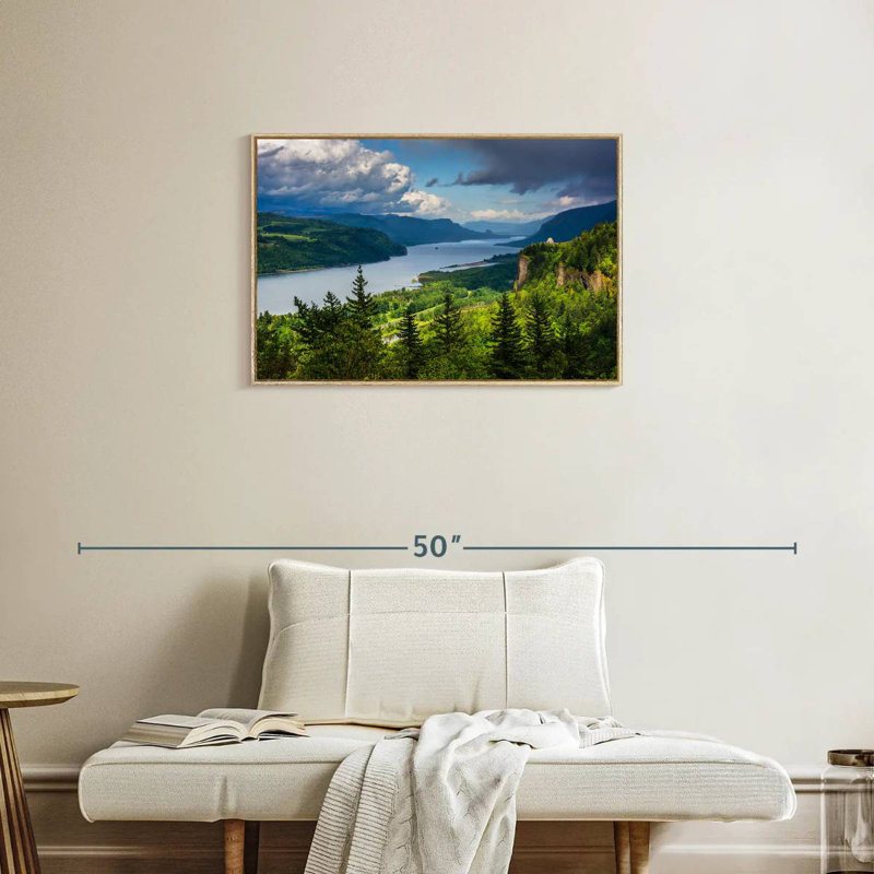 Columbia River Gorge View, Cadre flottant en bois naturel, 31 po x 21 po