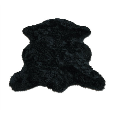 Shag Faux Fur Black Bear Washable Area Rug