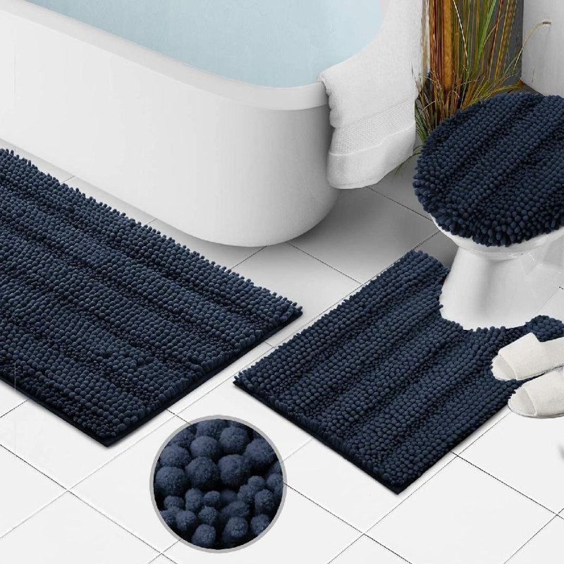 Peletier Non-Slip Bath Rug Set, Navy Blue