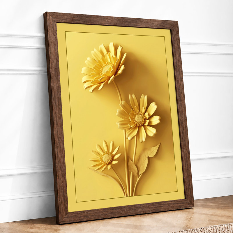 Golden Gerbera Blooms Botanical - Framed Print, Walnut, A1 - 84.1 x 59.4 cm