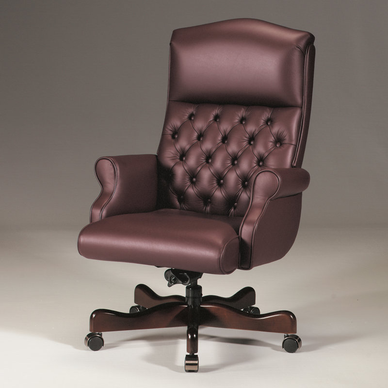 Fauteuil de direction ergonomique en cuir véritable, Bordeaux, Noyer, Verrouillage d'inclinaison inclus