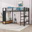 Lit mezzanine 2 tiroirs en métal avec armoire ouverte, tablettes et panneau perforé-660608062