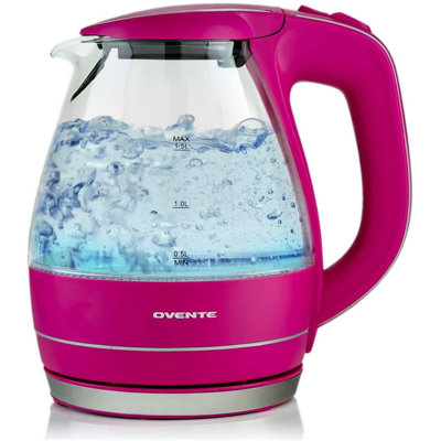 OVENTE Electric Kettle, 1.5L Borosilicate Glass Countertop Water Heater and Boiler for Coffee or Tea, BPA-Free, Auto Shut-Off, Boil-Dry Protection, Removable and Washable Spout Filter, Pink KG83F