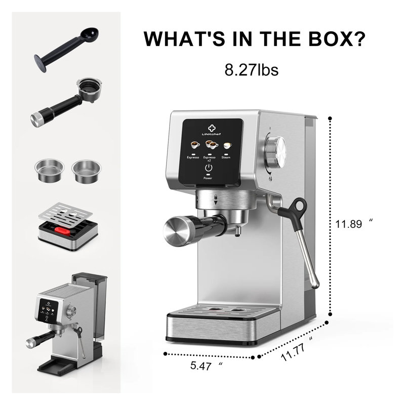 LINKChef 20-Bar Espresso Machine with Steam Wand for Cappuccino and Latte