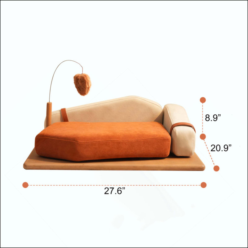 Lit en bois pour animaux de compagnie pour placage de chats et de chiens, structure en bois multi-couches, tissu résistant aux égratignures, mousse haute résilience, jouet suspendu